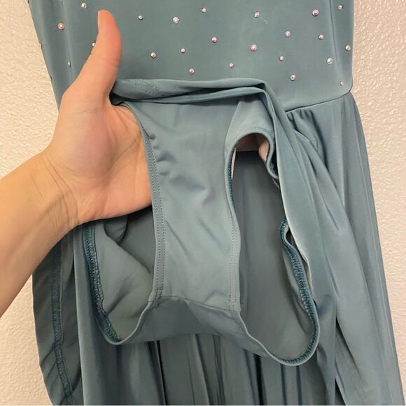 WEISSMAN Dance Costume Sage green Keyhole Back Skater Dress rhinestone D11782 IC - Picture 11 of 13